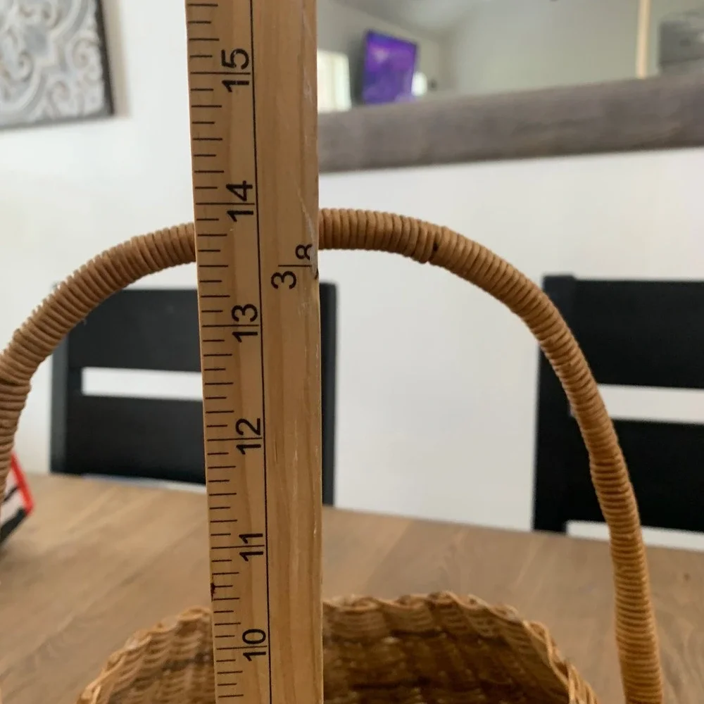 Vintage Hand Woven Wicker Basket with High Arch Handle Natural Brown Oval Rustic